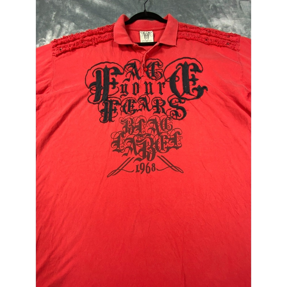 Blac Label‎ Graphic Polo Shirt Mens XL Gothic Streetwear Casual Grunge Gorp Y2K